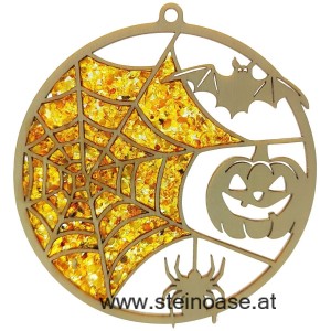 Fensterbild Suncatcher Bernstein - HALLOWEEN Spinnennetz Ø 11cm
